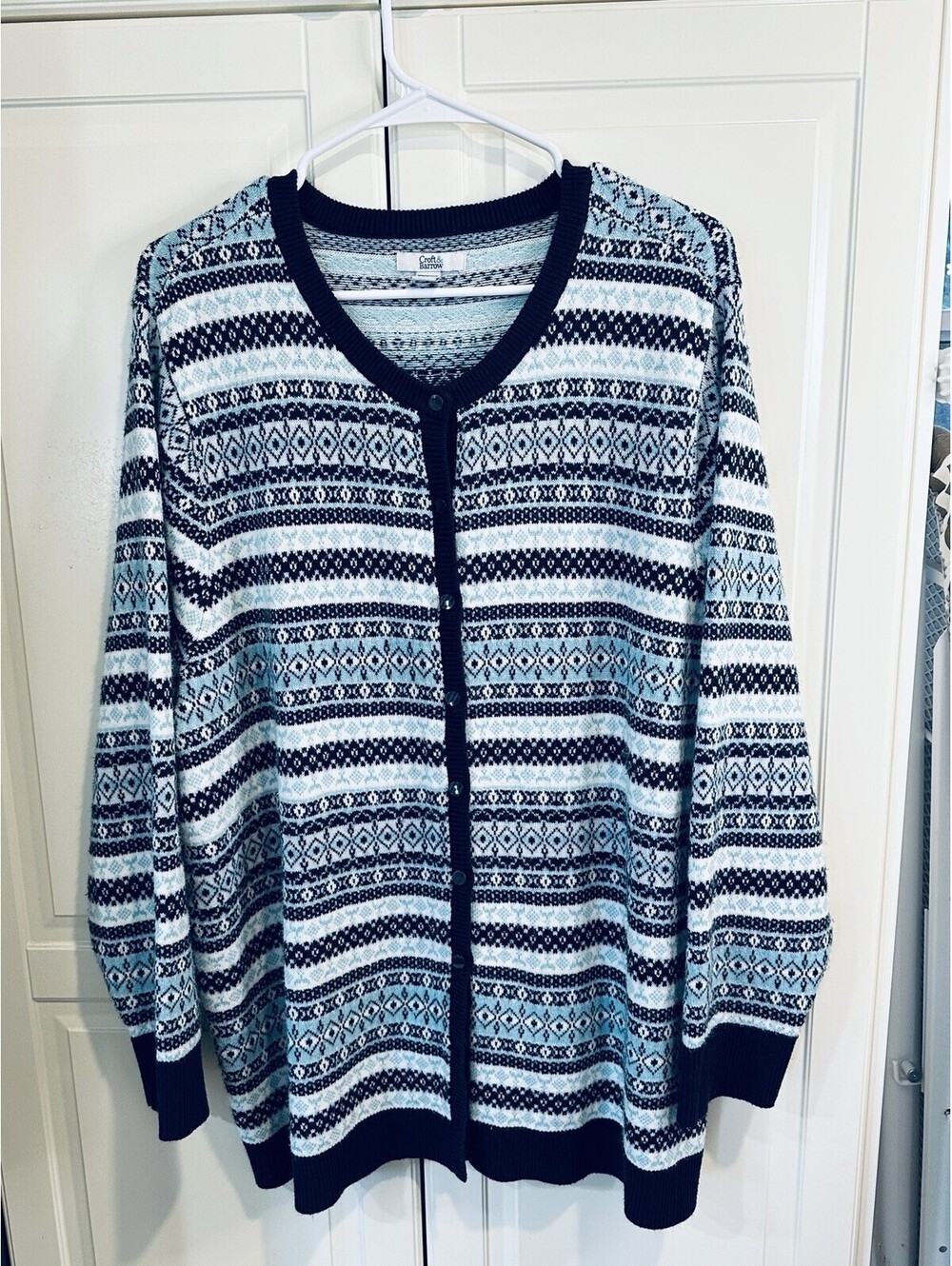 Croft & Barrow Women's Blue and White Nordic Stripe Cardigan Sweater Size 2X